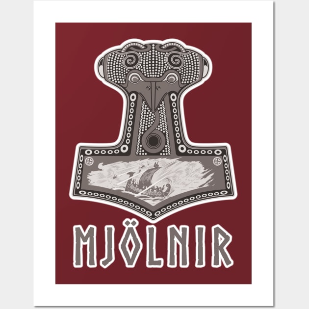 Mjolnir Norse Mythology Thor Hammer Viking Nordic Wall Art by Grassroots Green